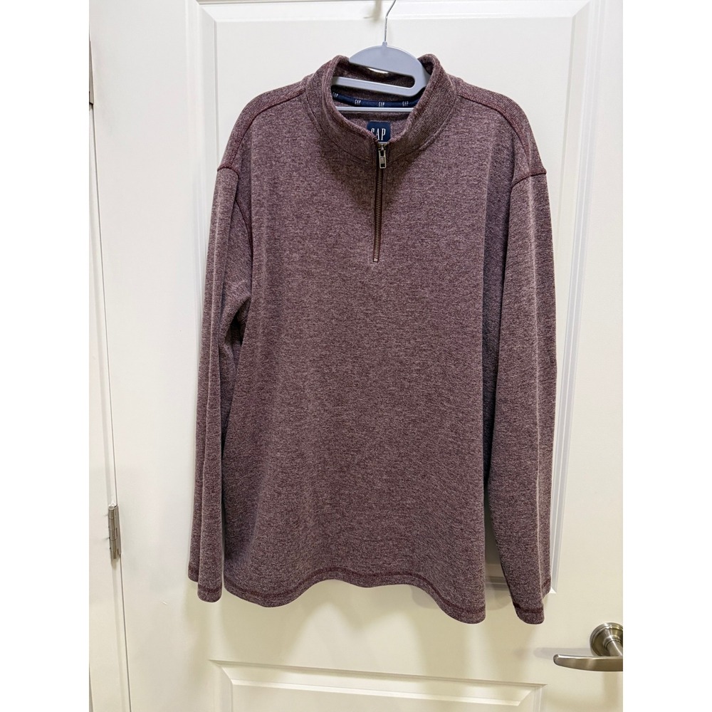 Gap Mens XXL Burgundy Heather Marled Quarter Zip Pullover Mock Neck Sweater